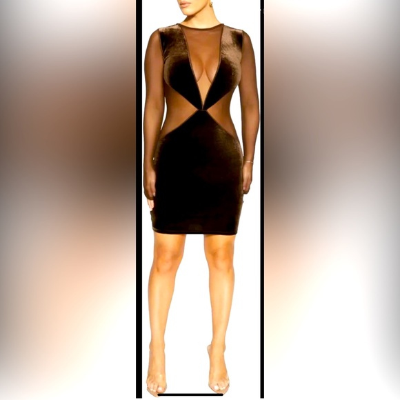 naked wardrobe Dresses & Skirts - Naked wardrobe velvet sheer cut out clubbing dress sz. XL (M-L)